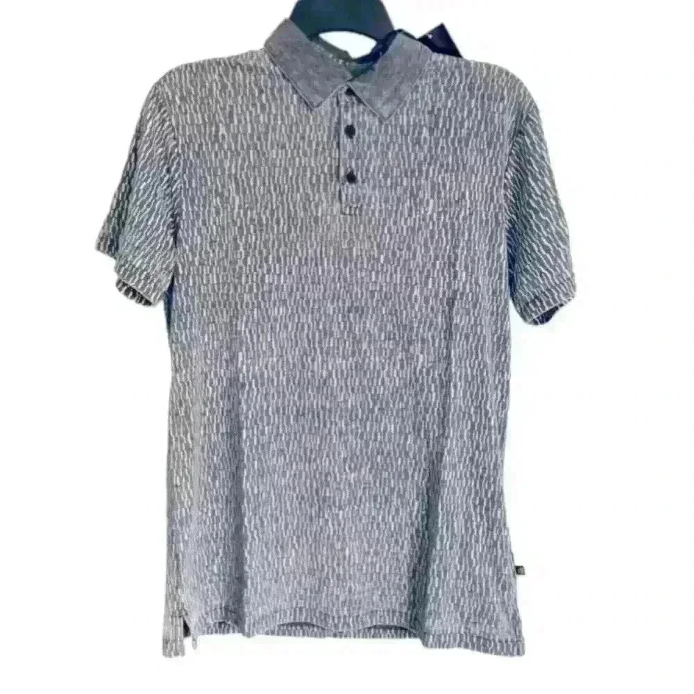 Indigo Star Mens Size Small Heather Black Geometric Short Sleeve Polo Shirt